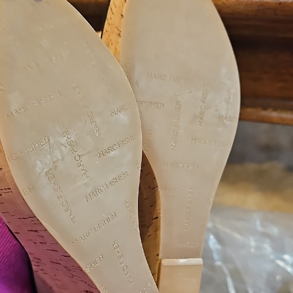 Marc Fisher Black and Natural Cork Wedges - Picture 10 of 11